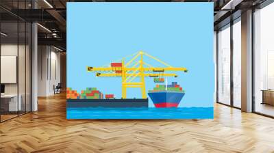 flat vector business shopping and logistics concept.international transport.with cargo shop in Shipping dock
 Wall mural