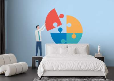 Flat vector business thinking and creativity concept and businessman with light bulb Wall mural