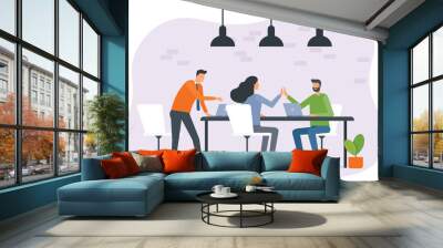 flat vector group people business marketing team meeting. Working collaboration in office workplace. And business team conference planning for business strategy concept Wall mural