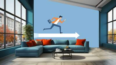 flat vector illustration businessman speed running to target success concept Wall mural