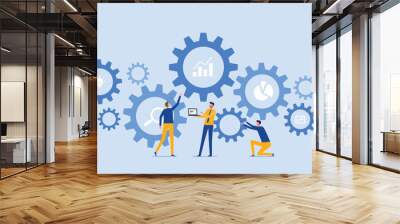 Flat vector illustration design Business process concept and business team working meeting for project brainstorming with developer creative planning management concept
 Wall mural