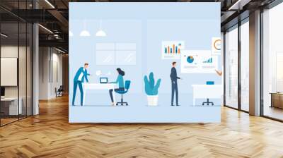 group business team meeting and working collaboration in office workplace concept. flat vector illustration Wall mural