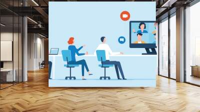 Group business team video conference meeting online . business smart working and technology remote working from anywhere concept Wall mural