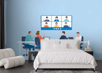 Group business team video conference meeting online and business people brainstorming concept Wall mural