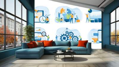 Set business Flat illustration design concept for web site banner and mobile application design  Wall mural