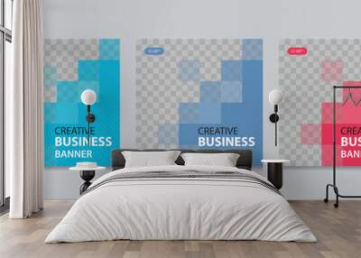 Set of Editable square business web banner design template.  Suitable for social media post, instagram story and web ads. Vector illustration with Space to add pictures. Wall mural