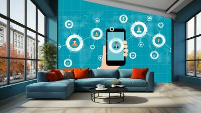 social network marketing concept and digital business on mobile concept Wall mural