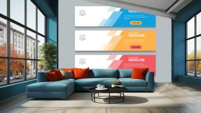 three color abstract web banner design template  Wall mural