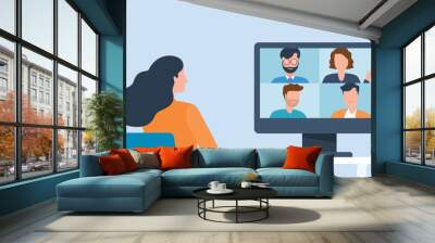 vector  business smart working with online video conference meeting concept and business team  working from anywhere with internet wireless technology.
 Wall mural