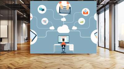 vector cloud network  for business working  online Wall mural