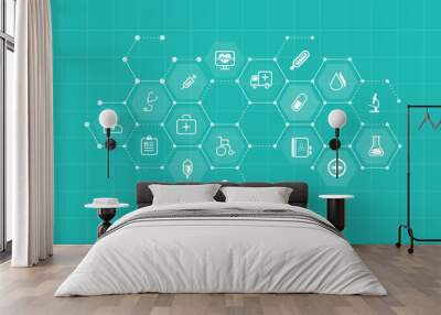 vector medical and health icons and business network background concept Wall mural