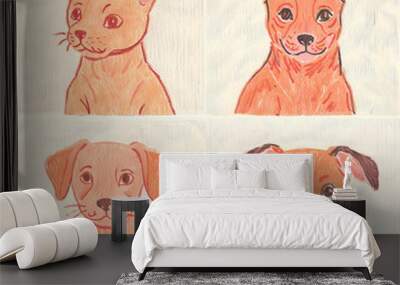 Pet dog and cat drawing Wall mural