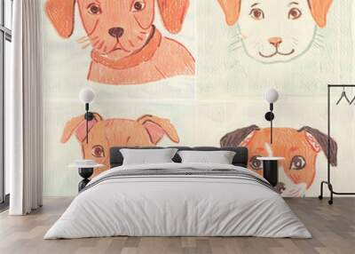 Pet dog and cat drawing Wall mural