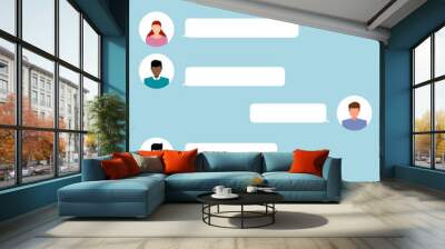 Online messages chatting with a group of people. Long-distance communication with a simple online chatting method. Social distancing concept. Vector illustration in flat style Wall mural