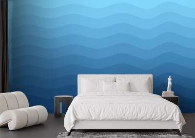 Sea waves. Blue river ocean wave layer vector background illustration Wall mural