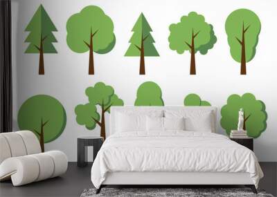 Set of trees isolated on a white background. Vector illustration flat design style Wall mural