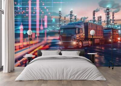 Transportation and Logistics Industry, Focuses on displaying stock charts in candlestick form, which shows price fluctuations. Wall mural