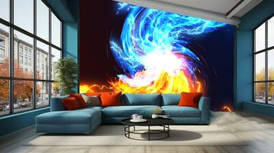 Fire and Ice Concept Design with spark. 3d illustration... Wall mural