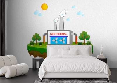 Geothermal technology industrial, Renewable energy resource, Environmentally sustainability, Air island of ecology, Energy green power form natural, Conservation and Eco friendly, Save the planet day. Wall mural