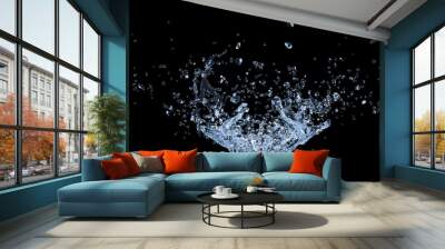 Water Splash on black background. Macro camera. 3d illustration. Wall mural