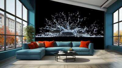 Water Splash with droplets on black background. 3d illustration. Wall mural