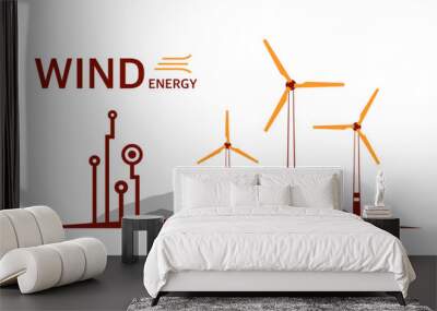 Wind power generators, Electricity industrial conveys environmental conservation, Renewable energy, Windmill farm or Turbine on white background, Sustainable of Ecology, Eco friendly and green energy. Wall mural