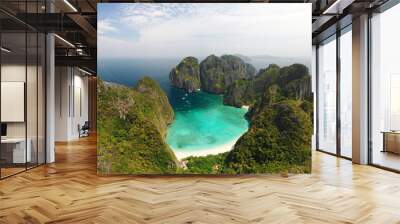 Aerial view Maya Bay popular landmark in Phuket, Thailand. Wall mural