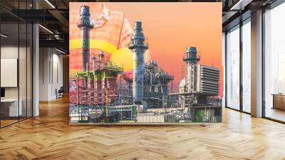 Double exposure of gas turbine electric power plant Wall mural