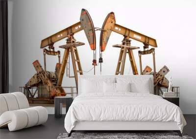 High-definition 32k UHD photo of pumpjacks, isolated on white, captured with focus stacking to provide exceptional detail and clarity Wall mural