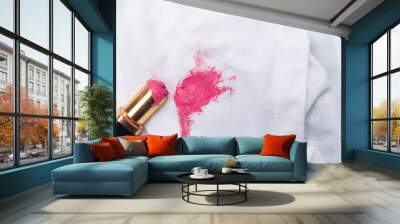 Lipstick stain on white shirt from old expire lipsticked of beauty cosmetic using for cleaning concept idea Wall mural