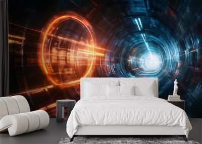 Time travel concept with futuristic portals, hyper real, high quality, sharp images, graphic, illustration Wall mural