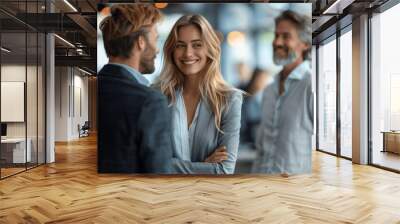 Diverse happy business team discussing in office Wall mural