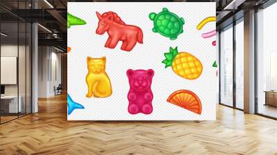 Animal shaped jelly sweets 3d realistic vector illustration set. Healthy candies creative design. Desserts objects on transparent background Wall mural