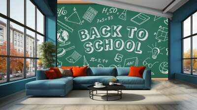 Modern back to school chalkboard design vector illustration. Line vector image showing Back to School text capturing students returning to learning Wall mural