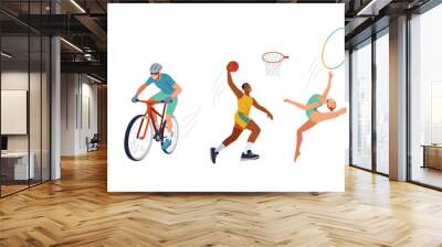 Professional sportspeople training color vector icon set. Strong athletes preparing for competition in summer illustration pack on white background Wall mural