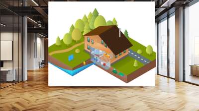 Scheme of water supply and heating two-story house Wall mural