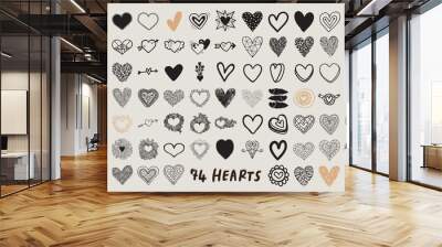 Different doddle hearts for Valentine day linear icons set Wall mural