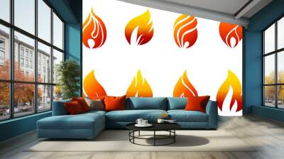 Fire icons in red orange yellow gradient color on white background set 3 Wall mural