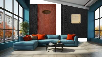 Leather textured notebook cover in set of four colors like black, grey, brown and chocolate Wall mural