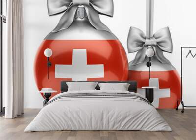 3d rendering christmas ball with the flag of switzerland Wall mural