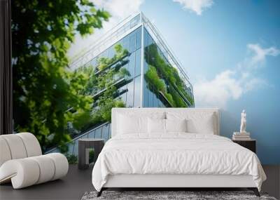 eco-friendly building modern city sustainable glass building ecology concept office building with gr Wall mural