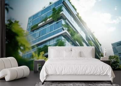 Eco-friendly building modern city sustainable glass building Ecology concept Office building with green environment Wall mural