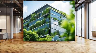 Eco-friendly building modern city sustainable glass building Ecology concept Office building with green environment Wall mural