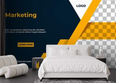 Business banner template design. Modern banner with yellow shape and place for the photo. Wall mural