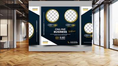 Business Webinar social media post template design. Modern promotional banner with black background and place for the photo. Usable for social media, banners, and websites. Wall mural