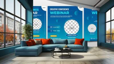 Collection of Webinar social media post. Modern banner with gradient blue background. Suitable for a business webinar, conference announcements, and online seminar. Vector design isolated. Wall mural