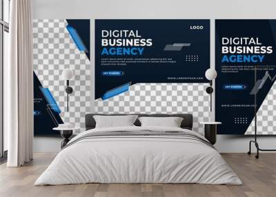 Digital business agency social media template collection. Editable Modern banner with abstract blue shape and place for the photo. Usable for social media, banners, and websites. Wall mural