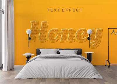 Editable text effect. Honey text effect with honeycomb pattern. Wall mural