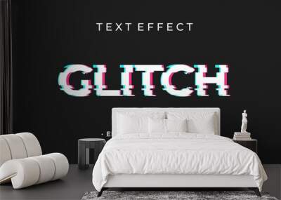 Glitch text effect. Modern text effect with blue and red colors distortion. Wall mural