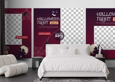 Halloween sale social media post template design collection. Modern square promotion banner with place for the photo. Wall mural